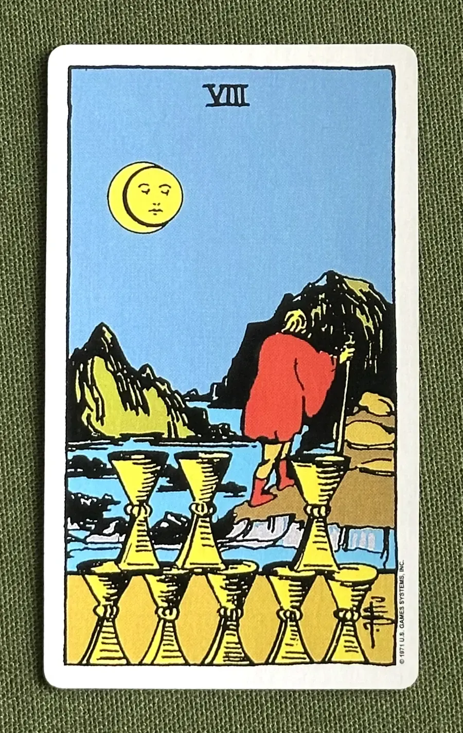 Eight of Roses — Eight of Cups from the Rider–Waite deck