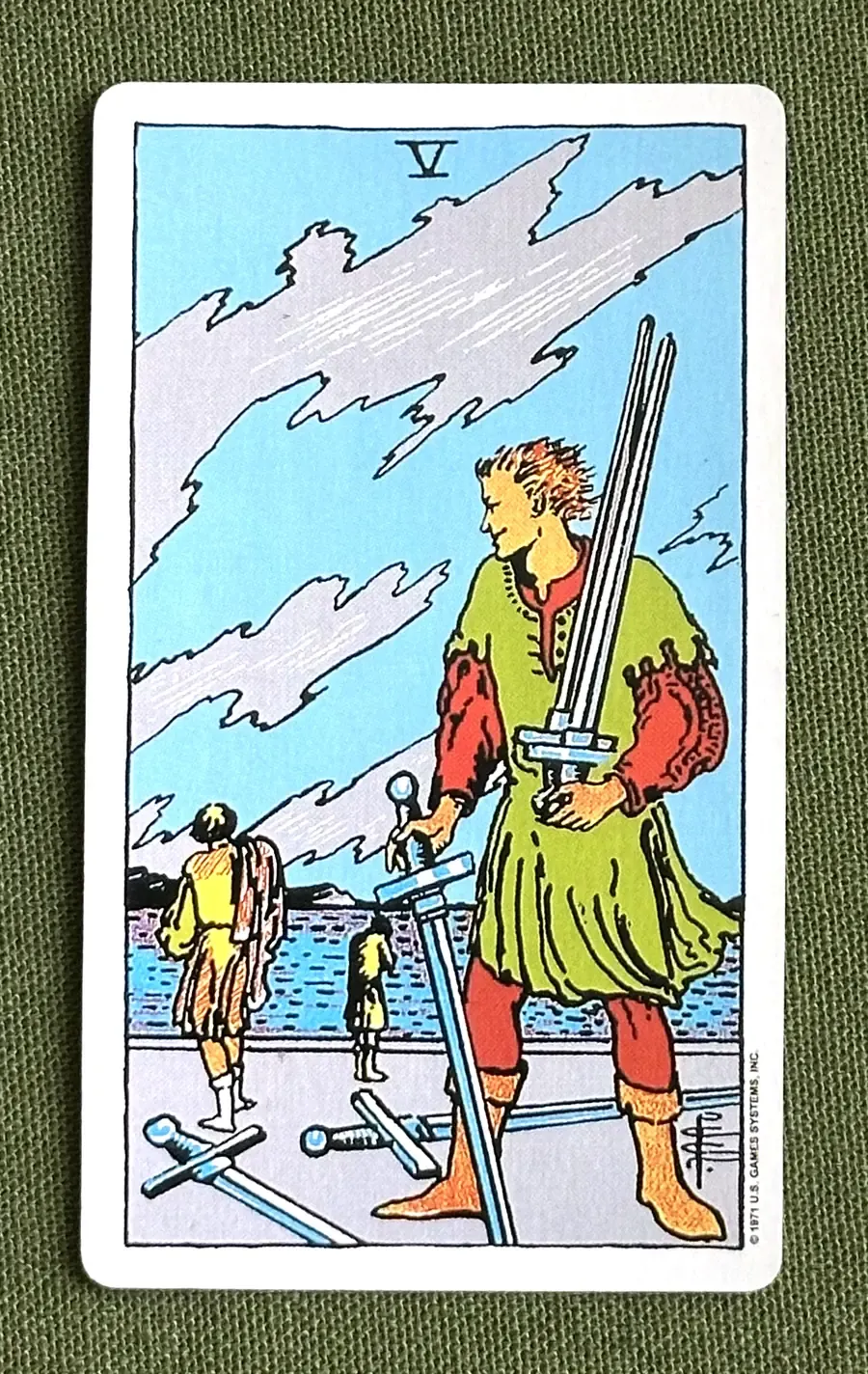 Five of Quills — Five of Swords from the Rider–Waite deck