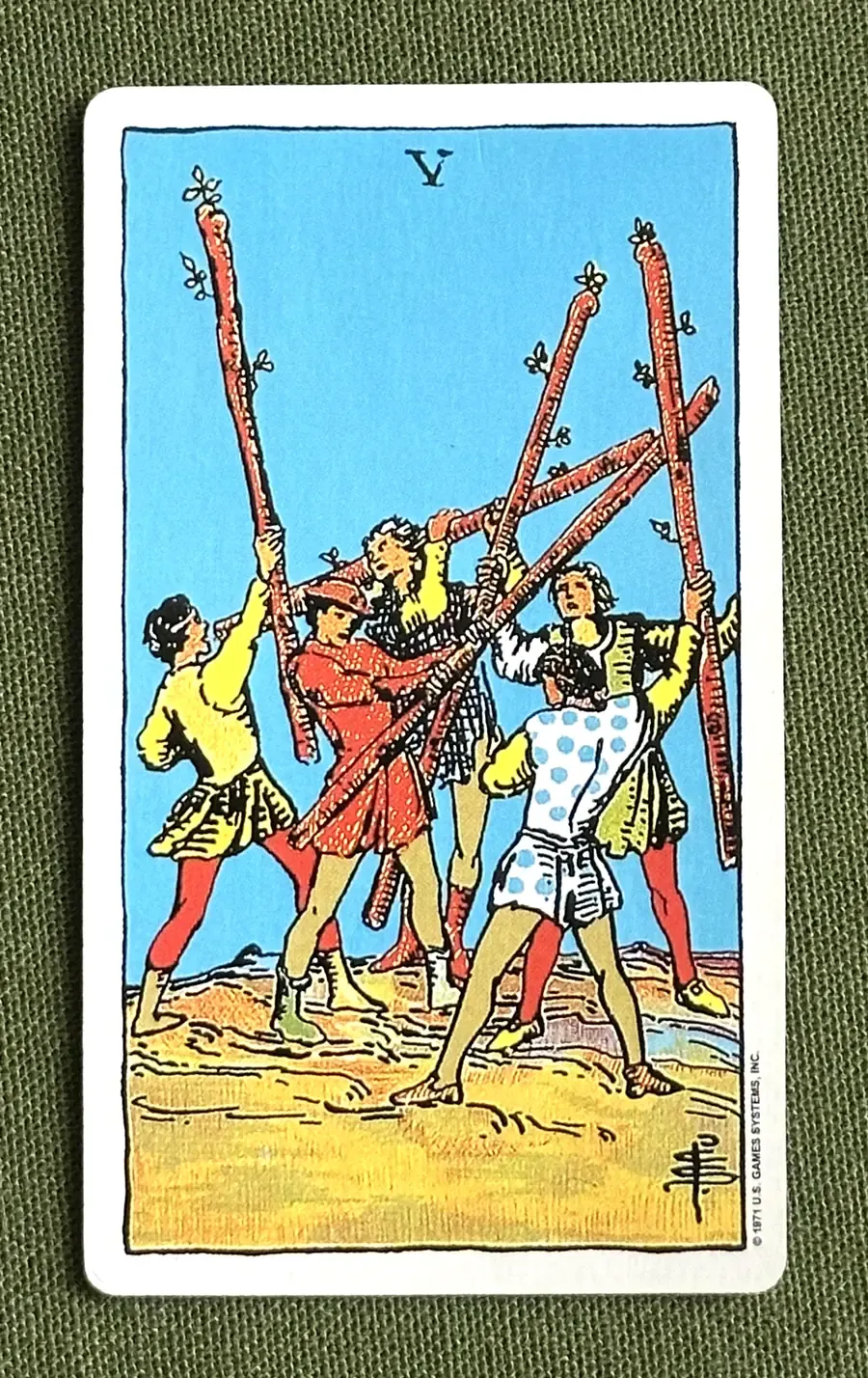 Five of Arrows — Five of Wands from the Rider–Waite deck