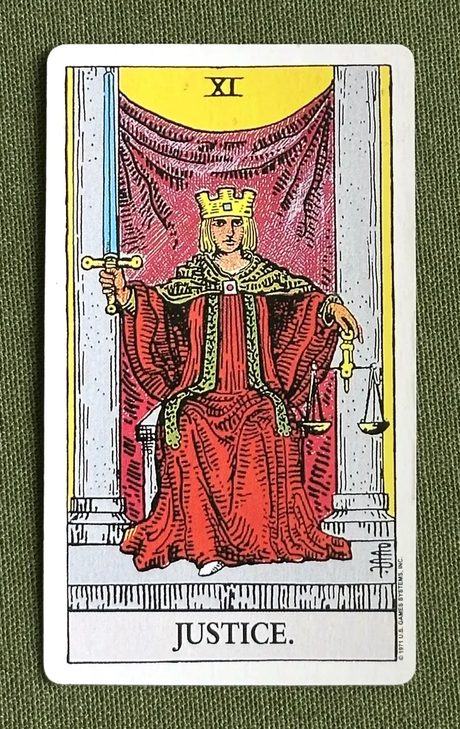 Justitia — Justice from the Rider–Waite deck