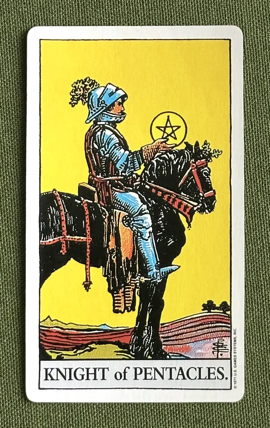 The Builder — Knight of Pentacles from the Rider–Waite deck