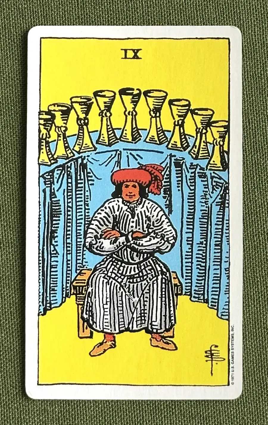 Nine of Roses — Nine of Cups from the Rider–Waite deck
