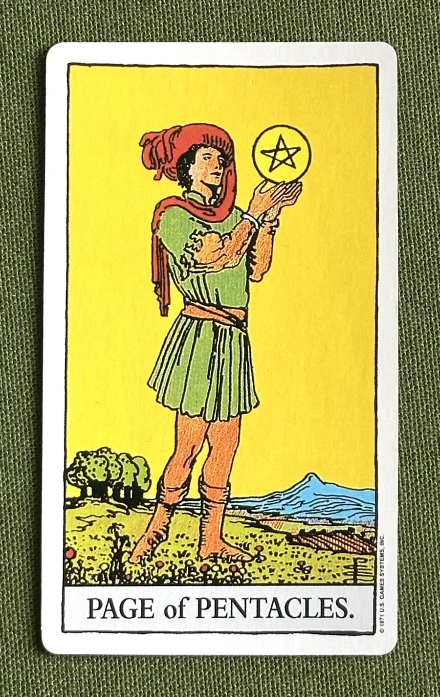 The Steward — Page of Pentacles from the Rider–Waite deck