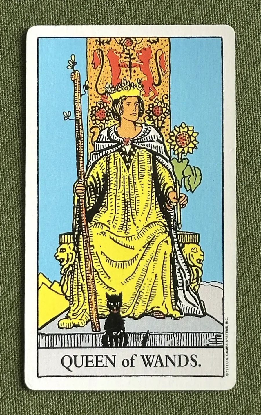 Queen of Arrows — Queen of Wands from the Rider–Waite deck