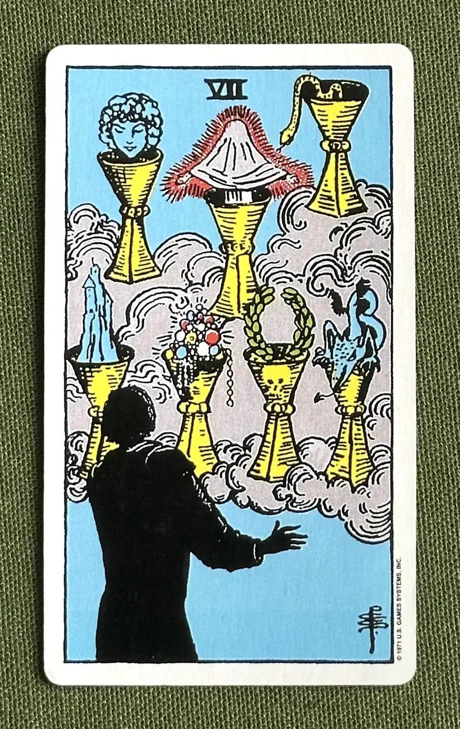 Seven of Roses — Seven of Cups from the Rider–Waite deck
