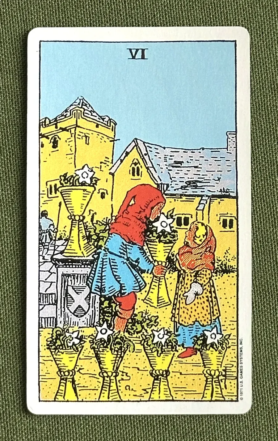 Six of Roses — Six of Cups from the Rider–Waite deck