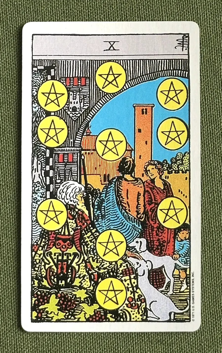 Ten of Oaks — Ten of Pentacles from the Rider–Waite deck